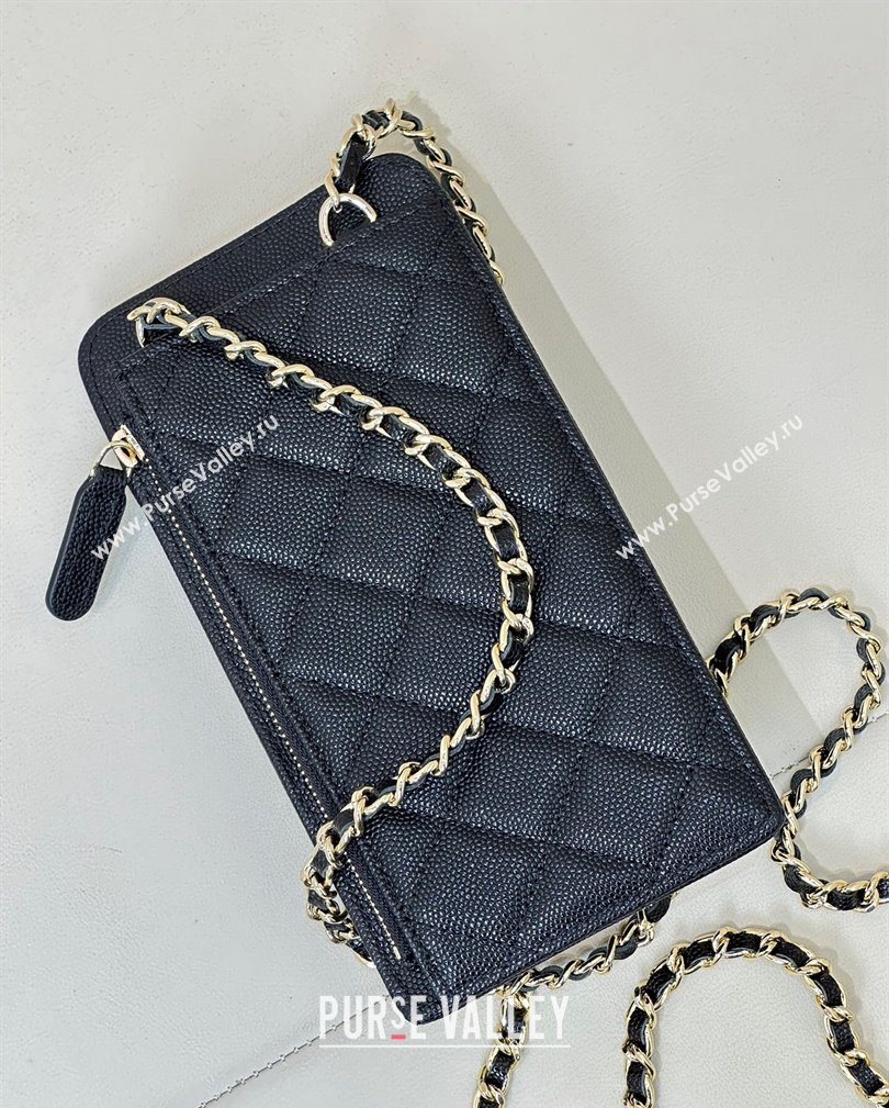 Chanel Grained Calfskin Phone Holder with Chain Black/Gold 2024 AP0990 (ssz-241106092)