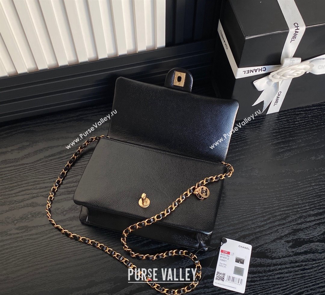 Chanel Grained Shiny Calfskin Small Flap Bag with Chain AS5186 Black 2024 (yezi-241106074)