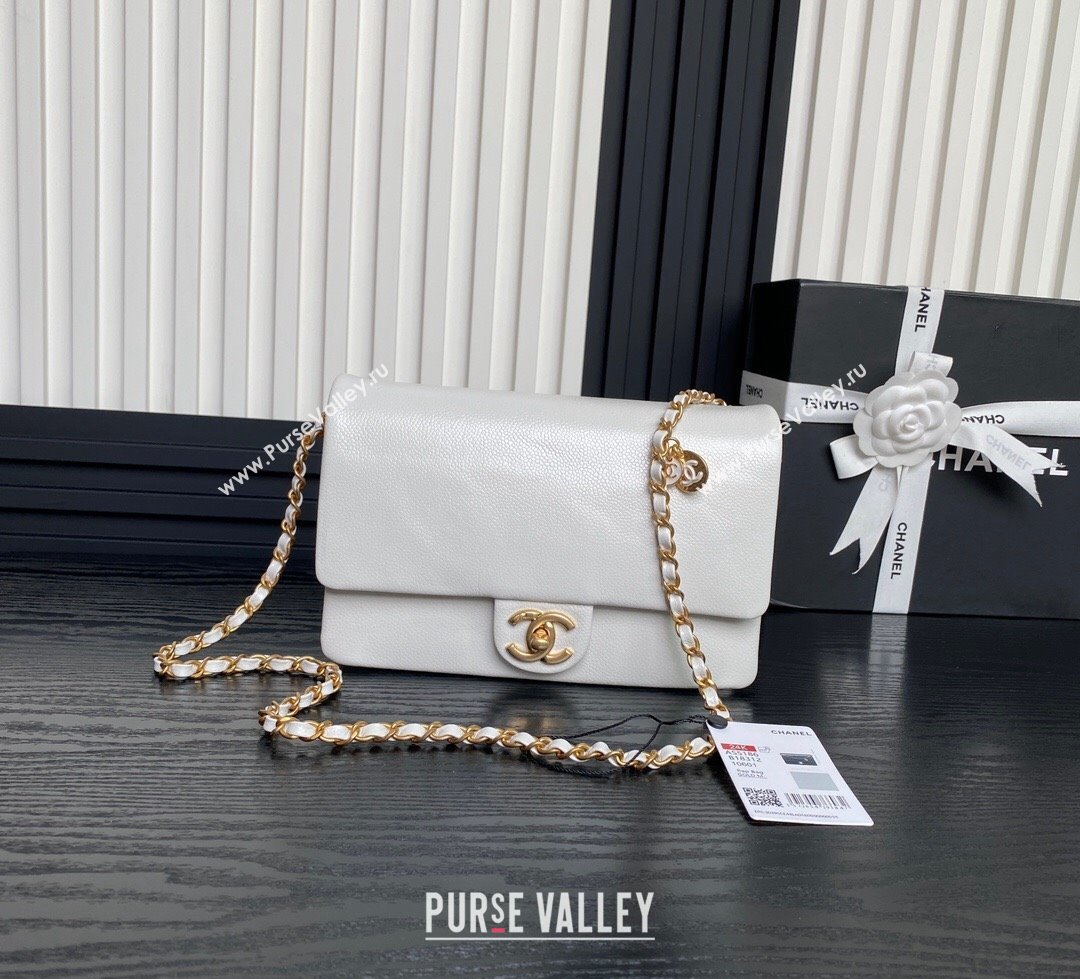 Chanel Grained Shiny Calfskin Small Flap Bag with Chain AS5186 White 2024 (yezi-241106075)