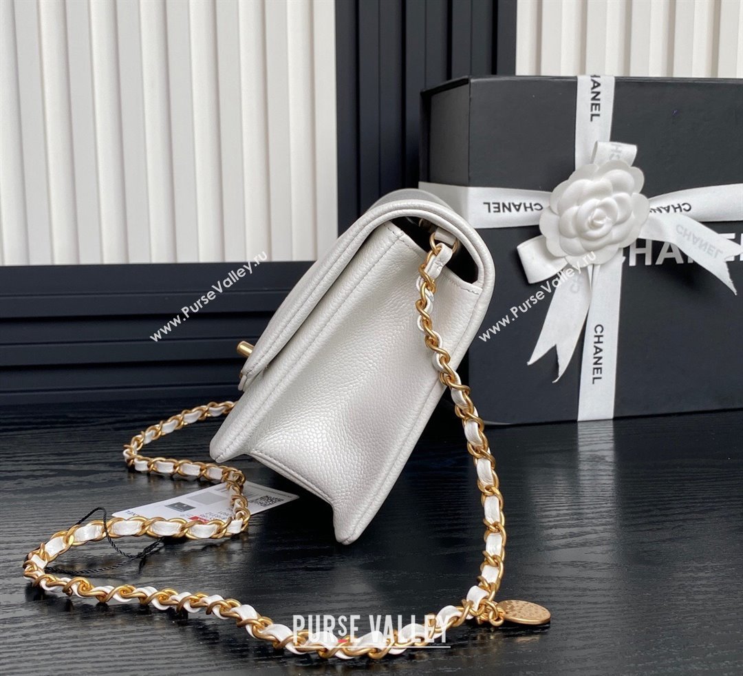 Chanel Grained Shiny Calfskin Small Flap Bag with Chain AS5186 White 2024 (yezi-241106075)