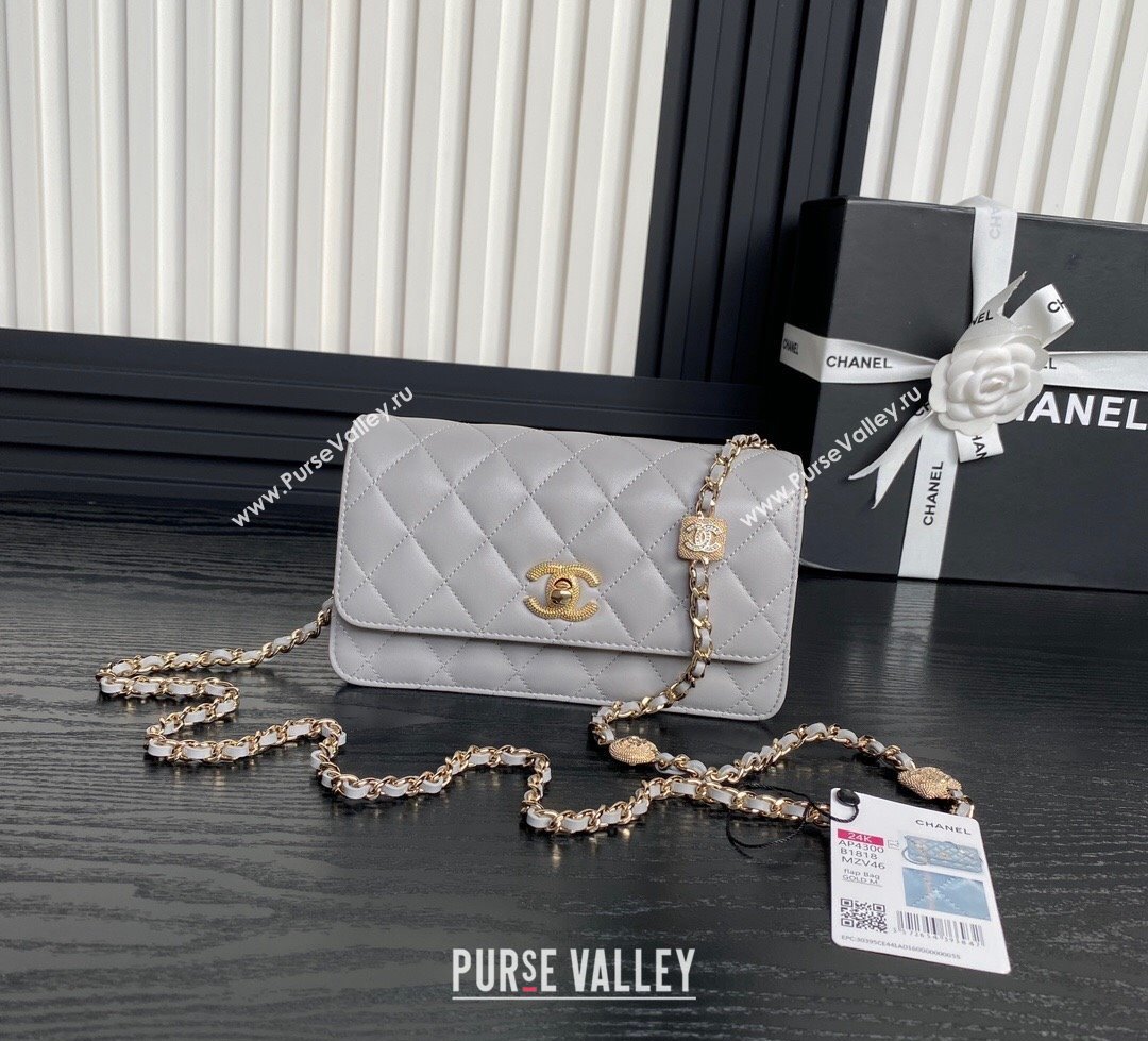 Chanel Lambskin Clutch with Chain AP4300 Grey 2024 (yezi-241106101)