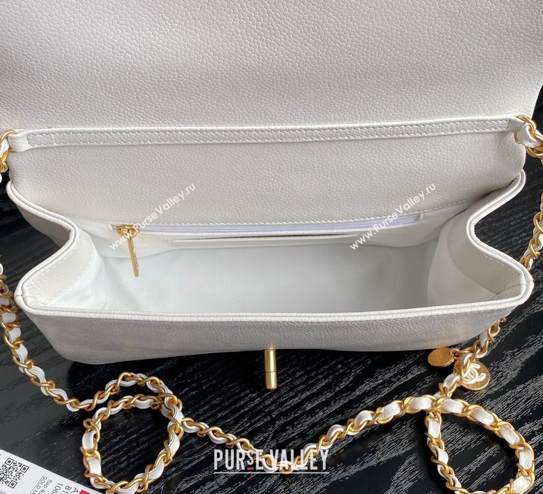 Chanel Grained Shiny Calfskin Small Flap Bag with Chain AS5186 White 2024 (yezi-241106075)