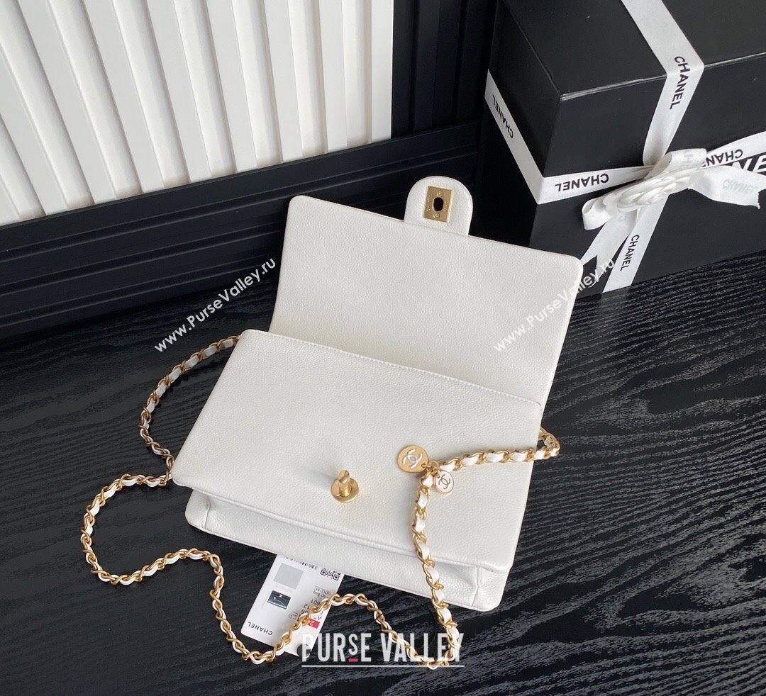 Chanel Grained Shiny Calfskin Small Flap Bag with Chain AS5186 White 2024 (yezi-241106075)