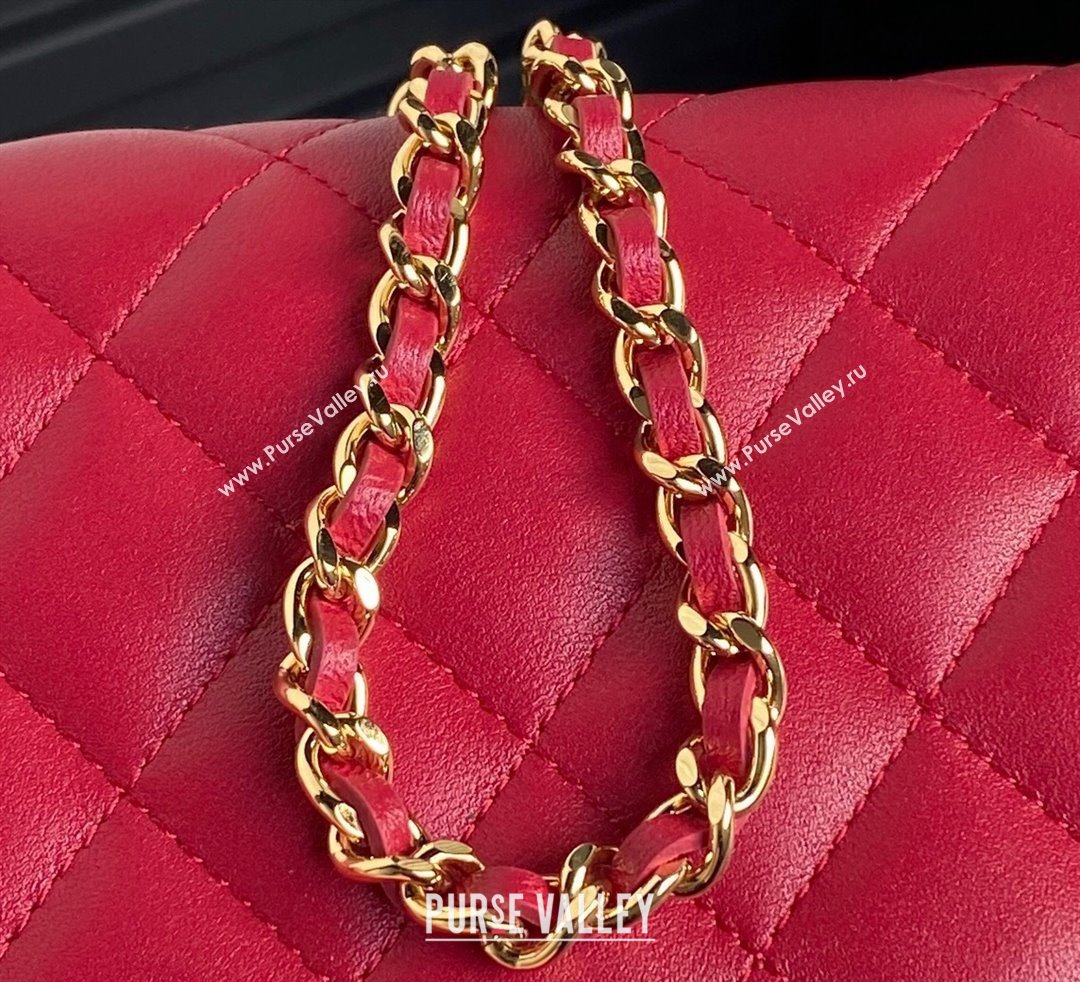 Chanel Shiny Lambskin Flap Phone Holder with Chain and Pearls AP4284 Red 2024 (yezi-241106106)