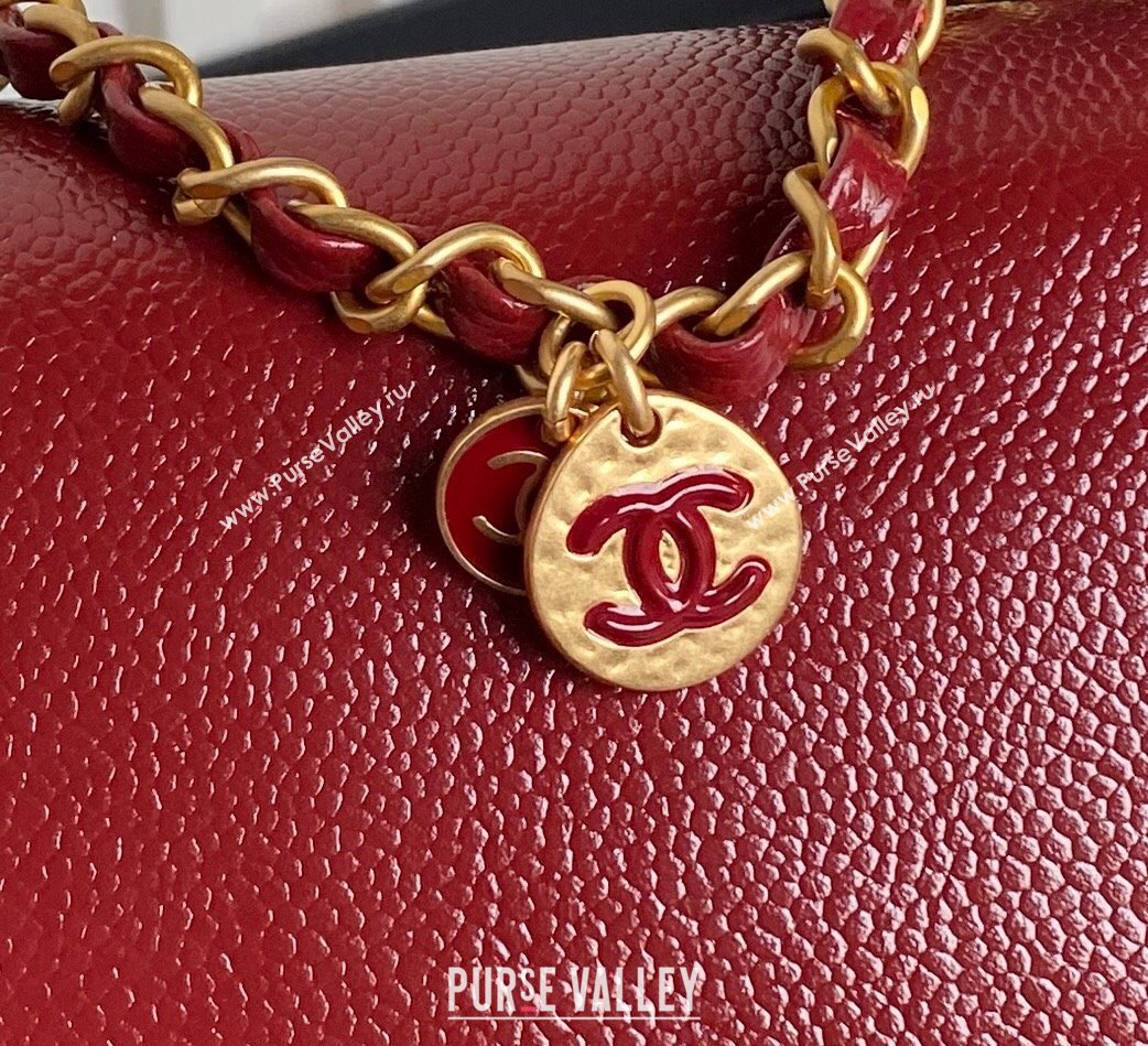 Chanel Grained Shiny Calfskin Small Flap Bag with Chain AS5186 Red 2024 (yezi-241106076)