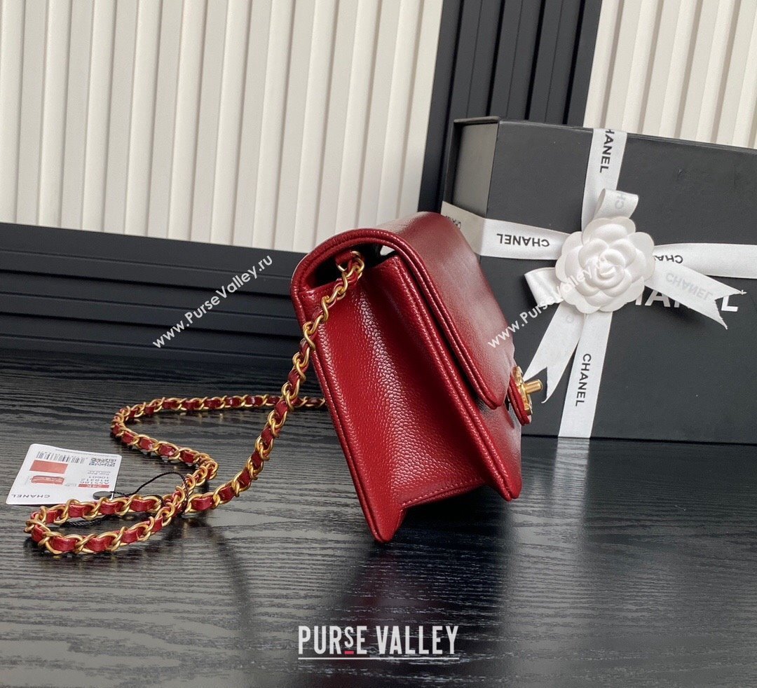 Chanel Grained Shiny Calfskin Small Flap Bag with Chain AS5186 Red 2024 (yezi-241106076)