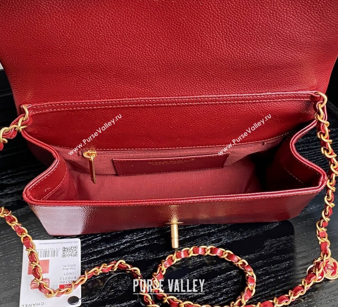 Chanel Grained Shiny Calfskin Small Flap Bag with Chain AS5186 Red 2024 (yezi-241106076)