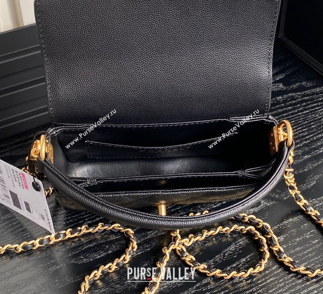 Chanel Grained Shiny Calfskin Mini Flap bag with Top Handle AS5164 Black 2024 (yezi-241106147)