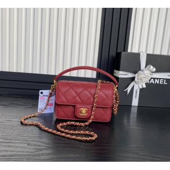 Chanel Grained Shiny Calfskin Mini Flap bag with Top Handle AS5164 Dark Burgundy 2024 (yezi-241106148)