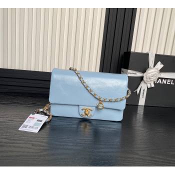 Chanel Grained Shiny Calfskin Small Flap Bag with Chain AS5186 Light Blue 2024 (yezi-241106077)