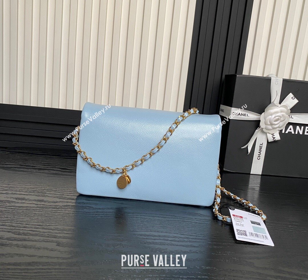 Chanel Grained Shiny Calfskin Small Flap Bag with Chain AS5186 Light Blue 2024 (yezi-241106077)