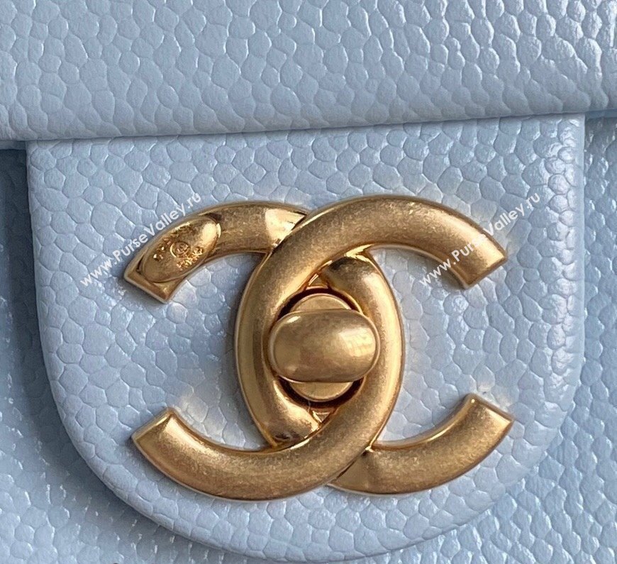 Chanel Grained Shiny Calfskin Small Flap Bag with Chain AS5186 Light Blue 2024 (yezi-241106077)