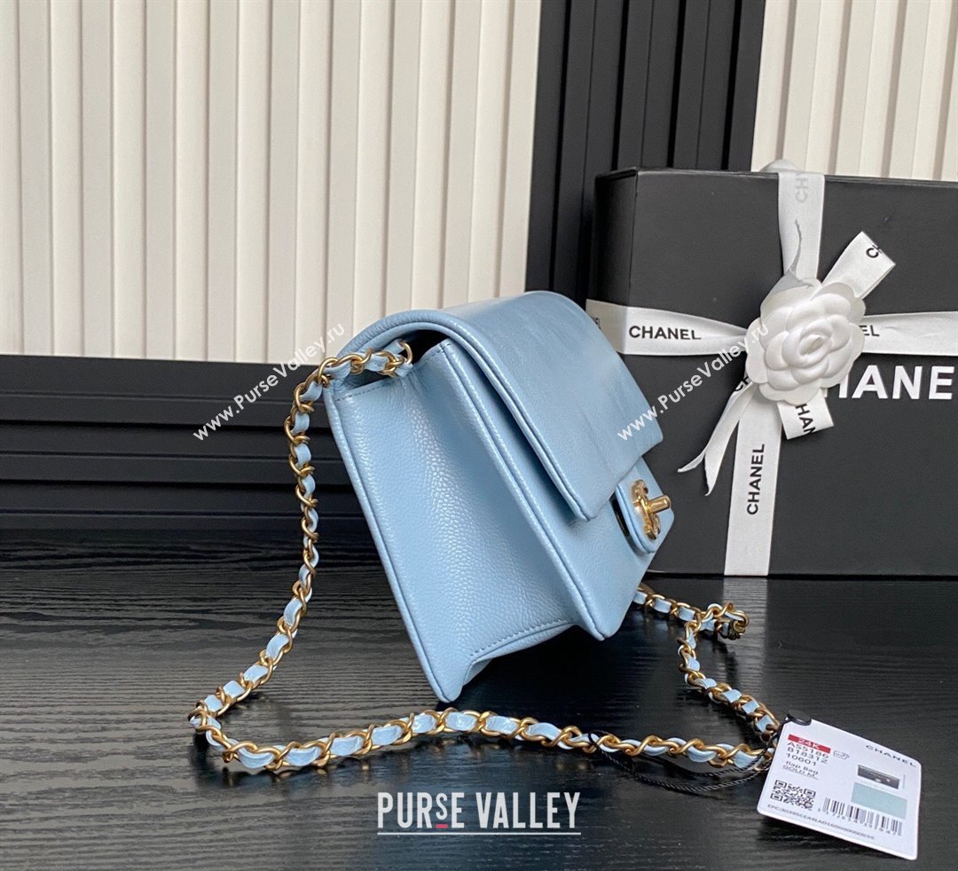 Chanel Grained Shiny Calfskin Small Flap Bag with Chain AS5186 Light Blue 2024 (yezi-241106077)