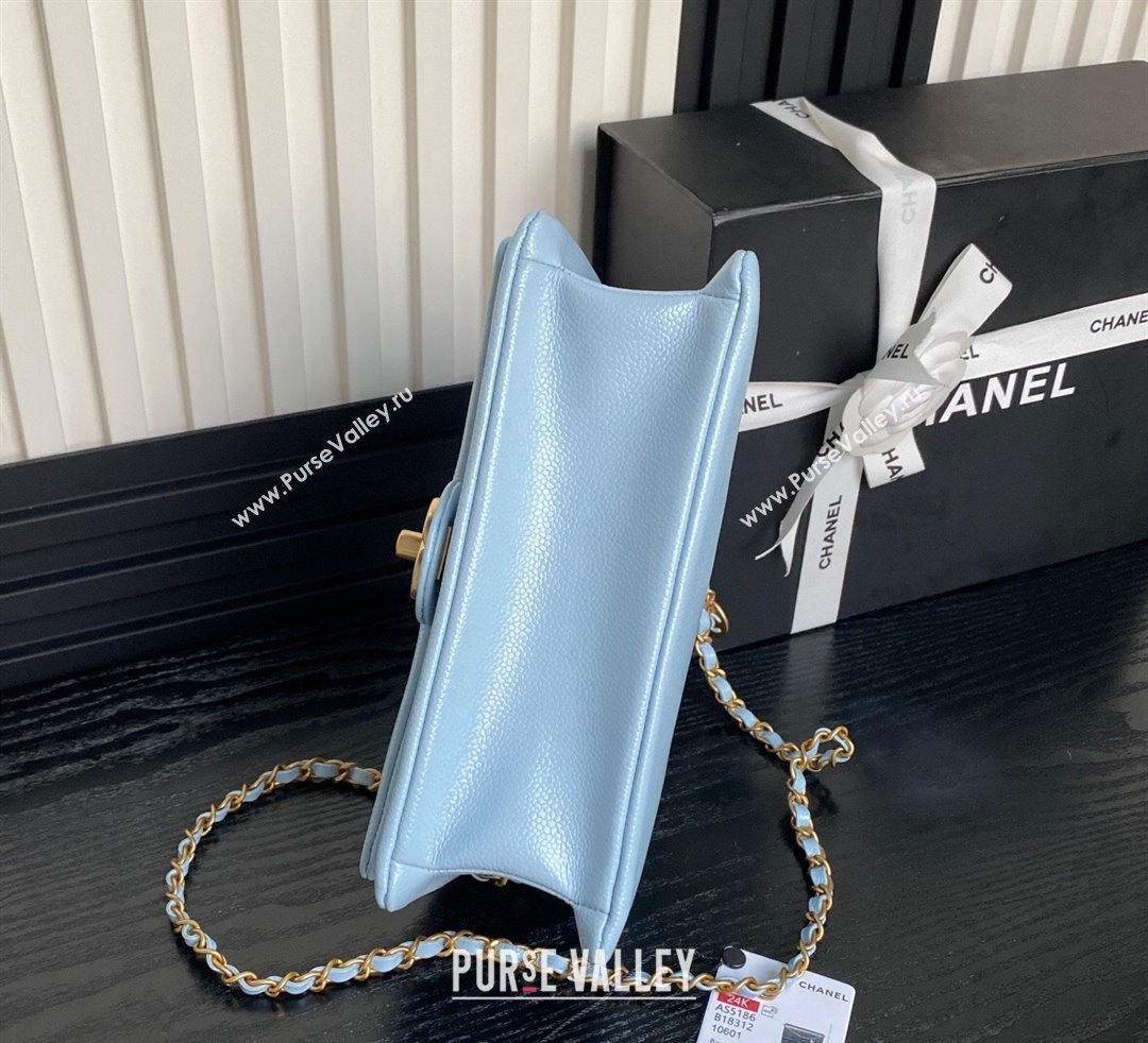 Chanel Grained Shiny Calfskin Small Flap Bag with Chain AS5186 Light Blue 2024 (yezi-241106077)