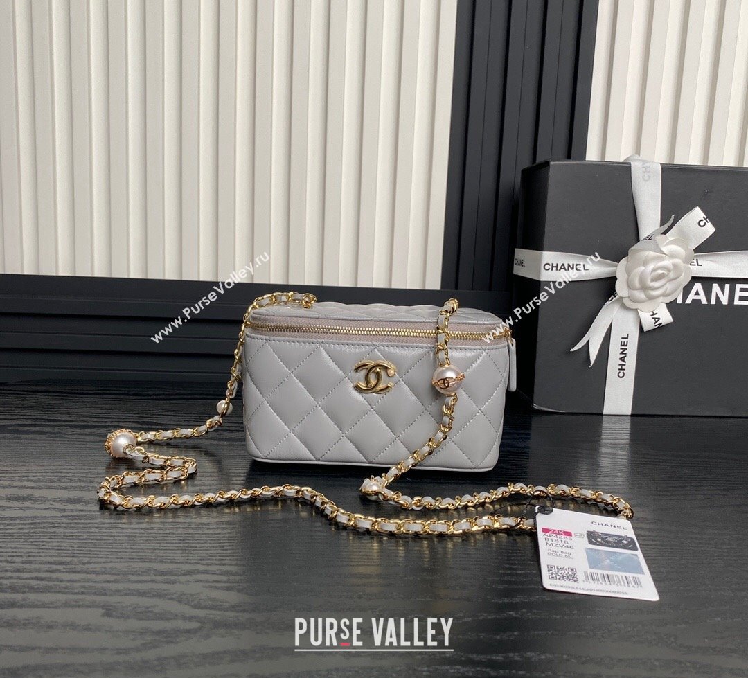 Chanel Lambskin Clutch with Chain and Pearls AP4285 Grey 2024 (yezi-241106119)