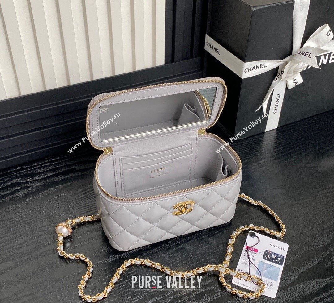 Chanel Lambskin Clutch with Chain and Pearls AP4285 Grey 2024 (yezi-241106119)