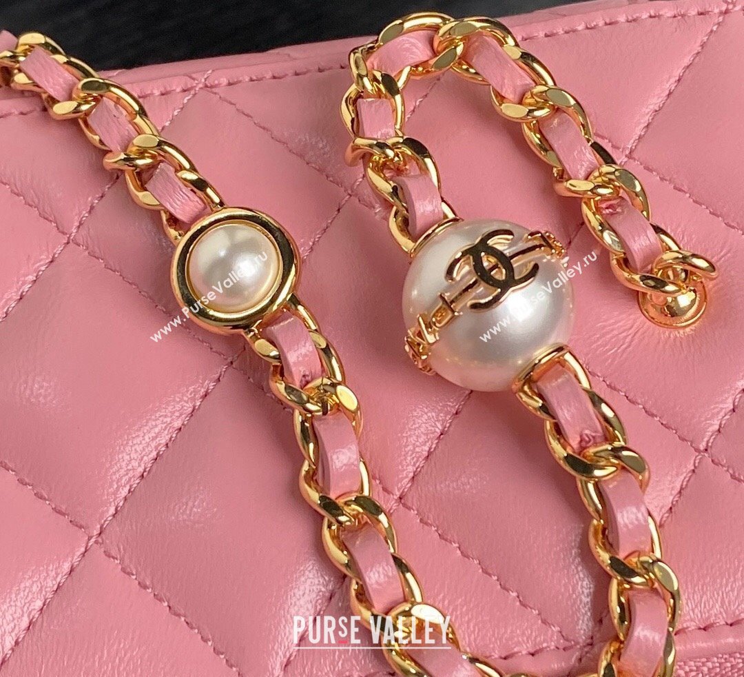 Chanel Lambskin Clutch with Chain and Pearls AP4285 Pink 2024 (yezi-241106120)