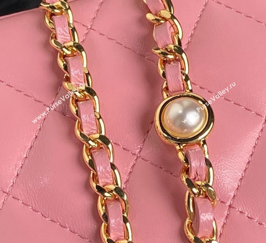 Chanel Lambskin Clutch with Chain and Pearls AP4285 Pink 2024 (yezi-241106120)