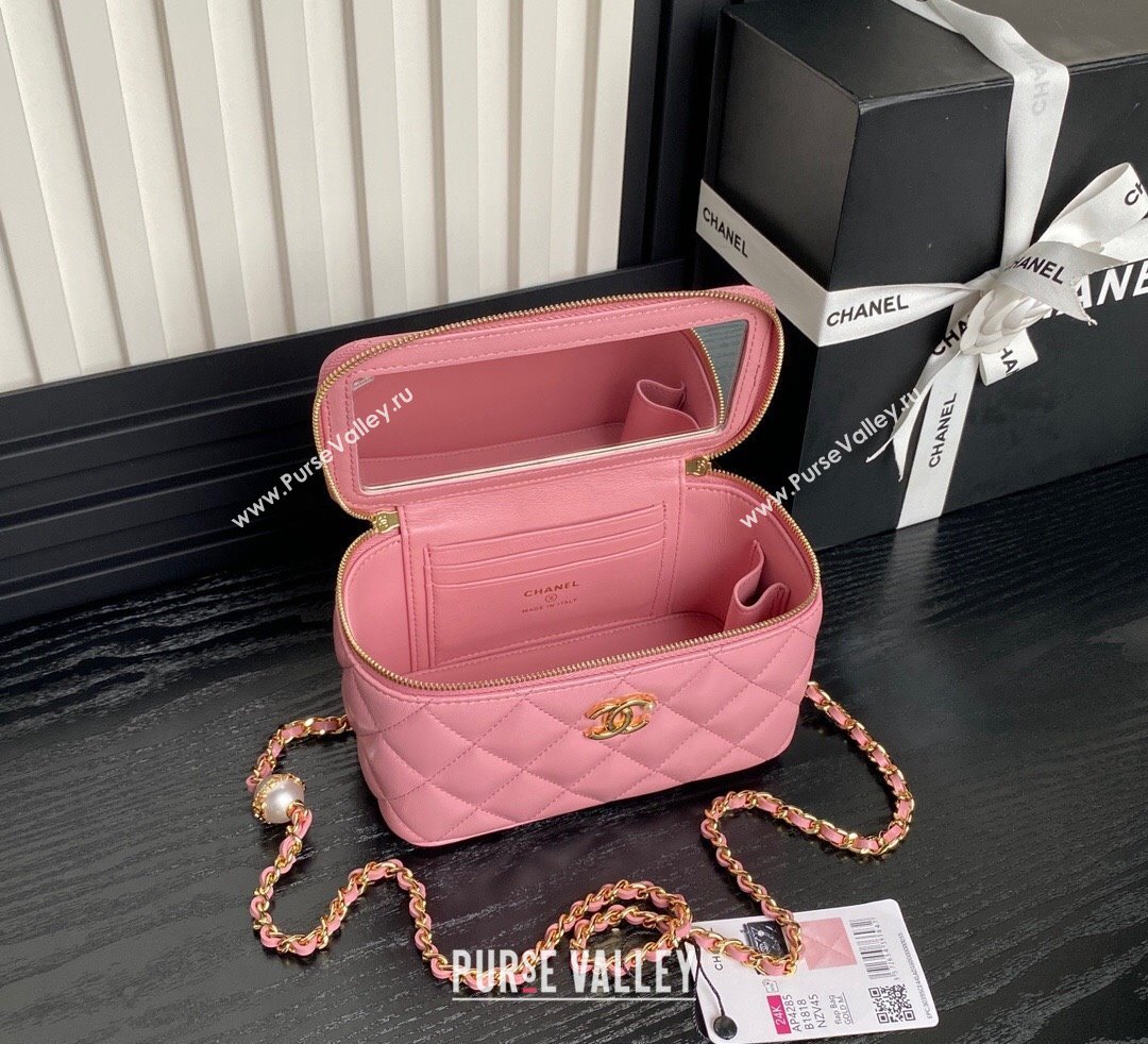 Chanel Lambskin Clutch with Chain and Pearls AP4285 Pink 2024 (yezi-241106120)