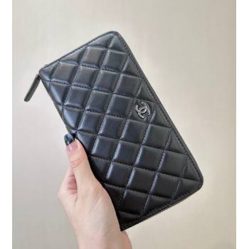 Chanel Lambskin Zip Wallet Black/Silver 2024 50097 (ssz-241106086)