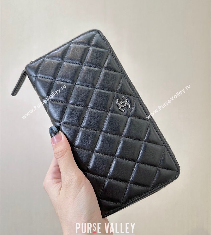 Chanel Lambskin Zip Wallet Black/Silver 2024 50097 (ssz-241106086)