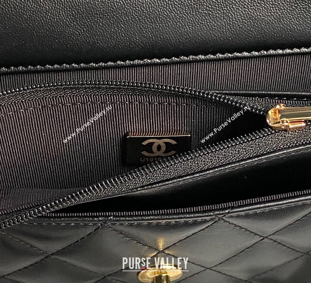 Chanel Shiny Lambskin Wallet on Chain WOC with Pearls AP4282 Black 2024 (yezi-241106122)