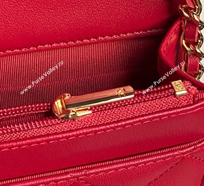 Chanel Shiny Lambskin Wallet on Chain WOC with Pearls AP4282 Red 2024 (yezi-241106123)