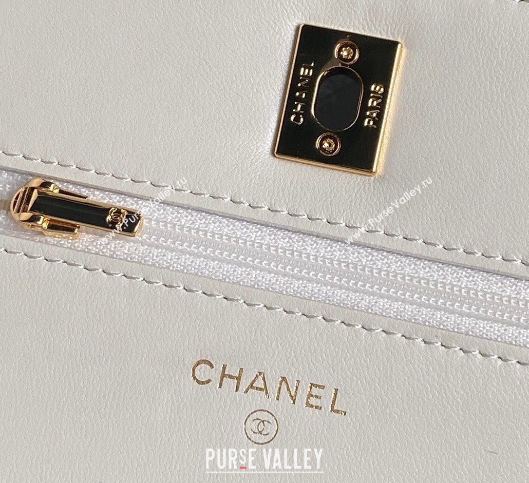 Chanel Shiny Lambskin Wallet on Chain WOC with Pearls AP4282 White 2024 (yezi-241106124)