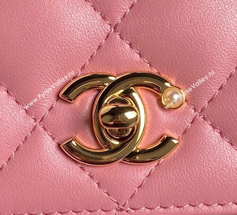 Chanel Shiny Lambskin Wallet on Chain WOC with Pearls AP4282 Pink 2024 (yezi-241106125)