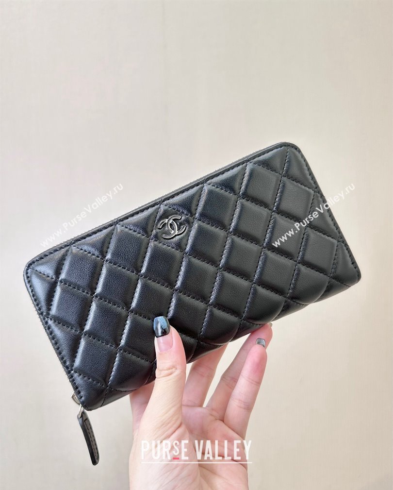 Chanel Lambskin Zip Wallet Black/Silver 2024 50097 (ssz-241106086)