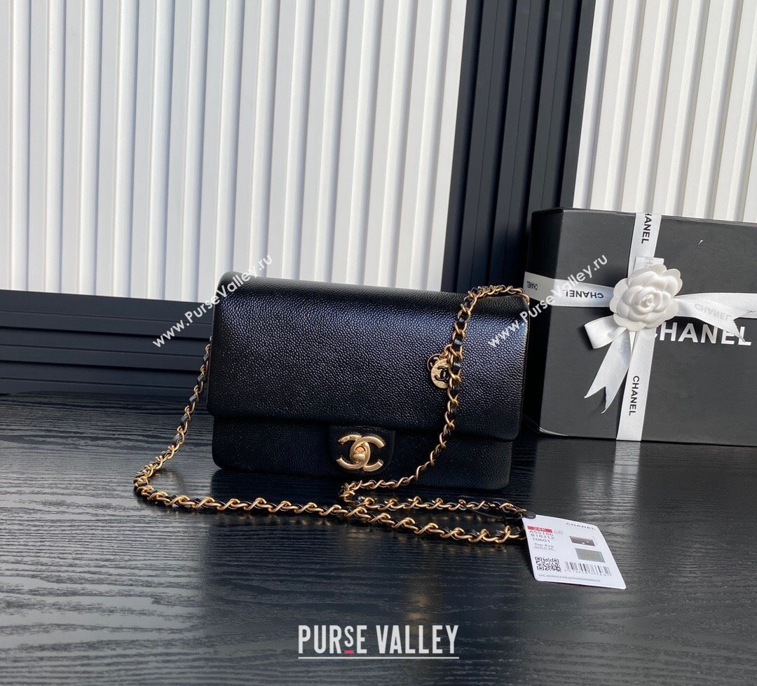 Chanel Grained Shiny Calfskin Small Flap Bag with Chain AS5186 Black 2024 (yezi-241106074)