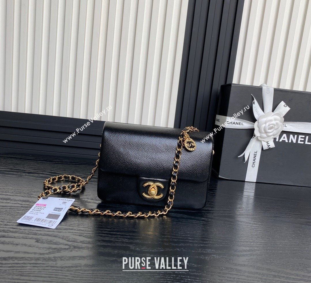 Chanel Grained Shiny Calfskin Mini Flap Bag with Chain AS5218 Black 2024 (yezi-241106078)