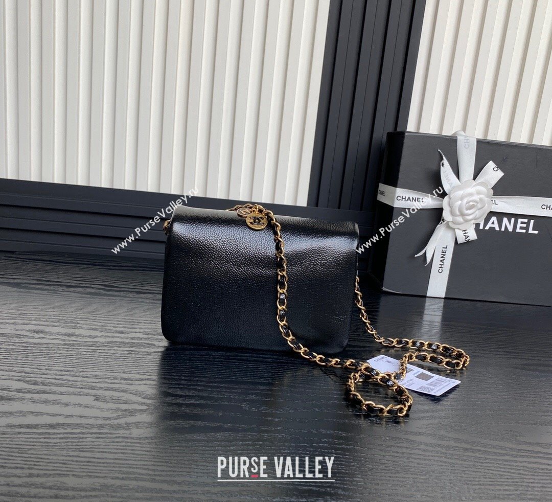 Chanel Grained Shiny Calfskin Mini Flap Bag with Chain AS5218 Black 2024 (yezi-241106078)