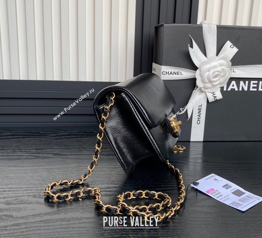 Chanel Grained Shiny Calfskin Mini Flap Bag with Chain AS5218 Black 2024 (yezi-241106078)