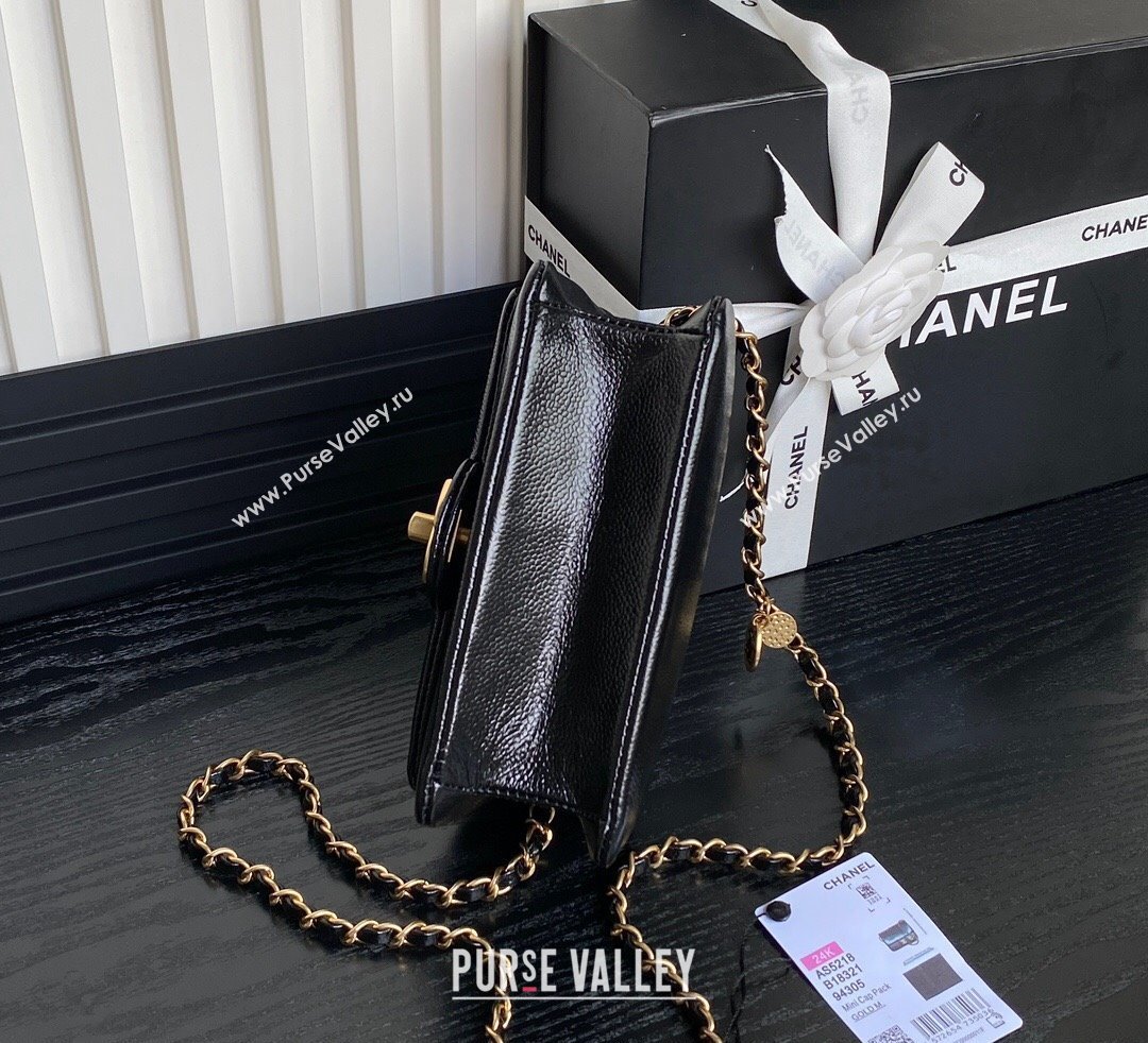 Chanel Grained Shiny Calfskin Mini Flap Bag with Chain AS5218 Black 2024 (yezi-241106078)