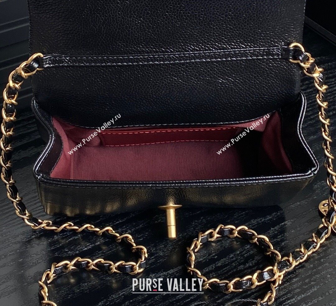 Chanel Grained Shiny Calfskin Mini Flap Bag with Chain AS5218 Black 2024 (yezi-241106078)