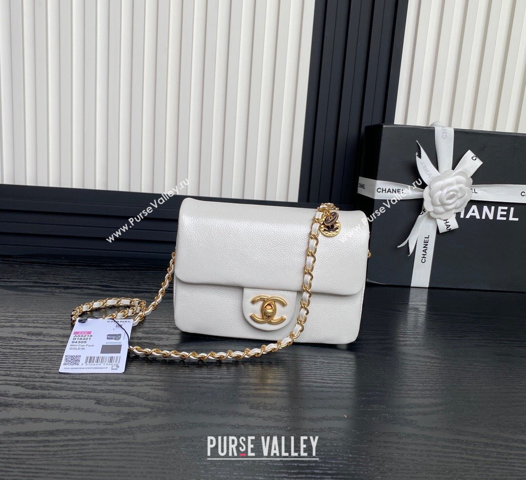 Chanel Grained Shiny Calfskin Mini Flap Bag with Chain AS5218 White 2024 (yezi-241106079)