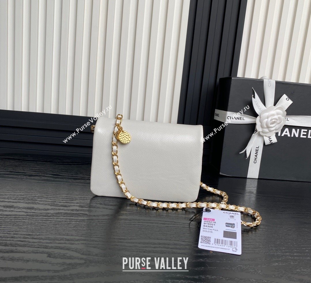 Chanel Grained Shiny Calfskin Mini Flap Bag with Chain AS5218 White 2024 (yezi-241106079)