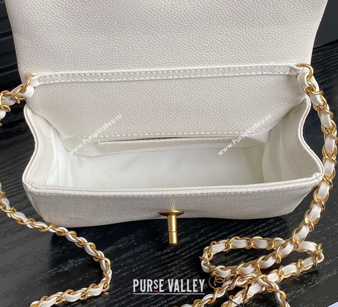 Chanel Grained Shiny Calfskin Mini Flap Bag with Chain AS5218 White 2024 (yezi-241106079)