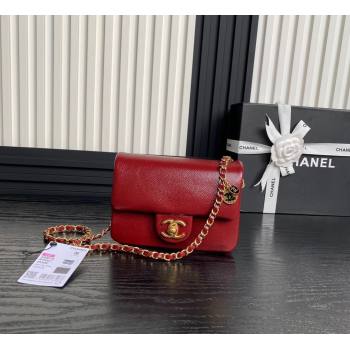 Chanel Grained Shiny Calfskin Mini Flap Bag with Chain AS5218 Red 2024 (yezi-241106080)