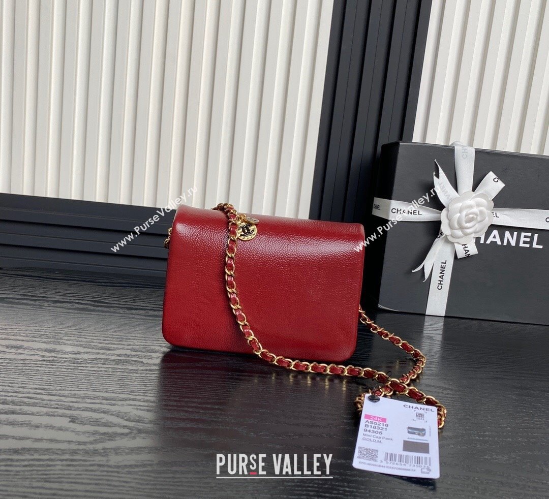 Chanel Grained Shiny Calfskin Mini Flap Bag with Chain AS5218 Red 2024 (yezi-241106080)