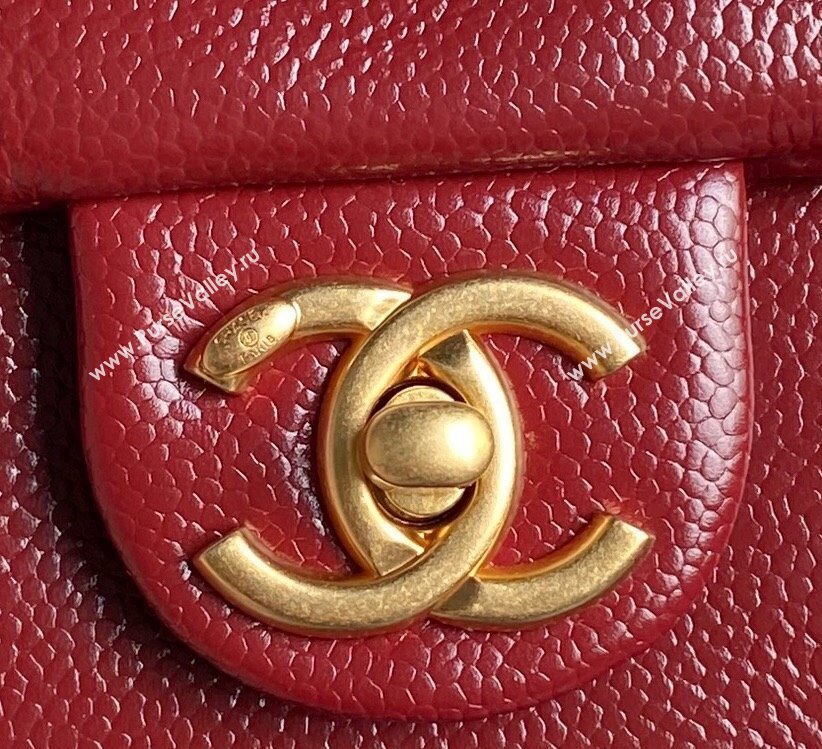 Chanel Grained Shiny Calfskin Mini Flap Bag with Chain AS5218 Red 2024 (yezi-241106080)