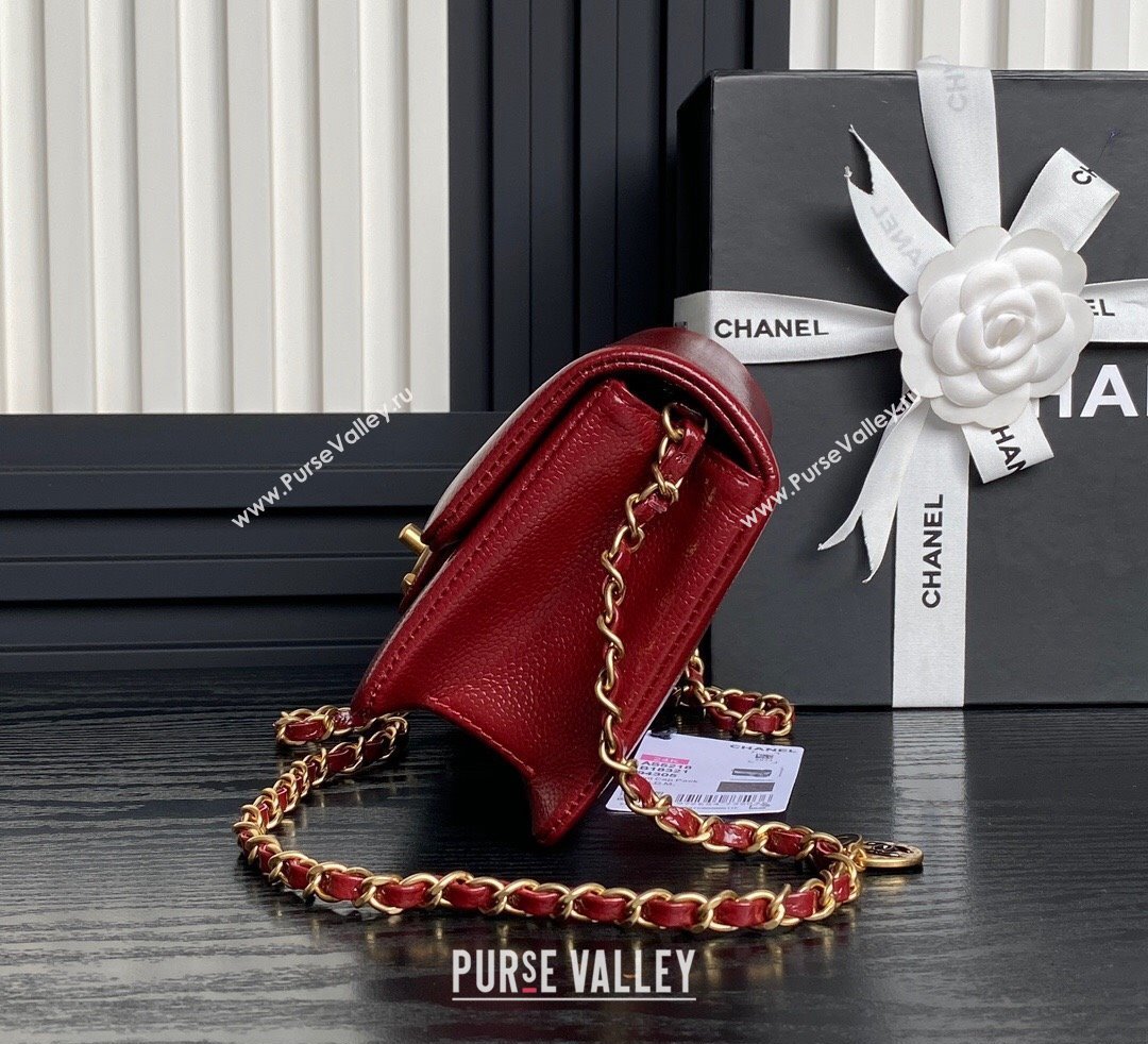 Chanel Grained Shiny Calfskin Mini Flap Bag with Chain AS5218 Red 2024 (yezi-241106080)