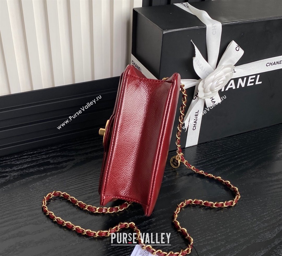 Chanel Grained Shiny Calfskin Mini Flap Bag with Chain AS5218 Red 2024 (yezi-241106080)