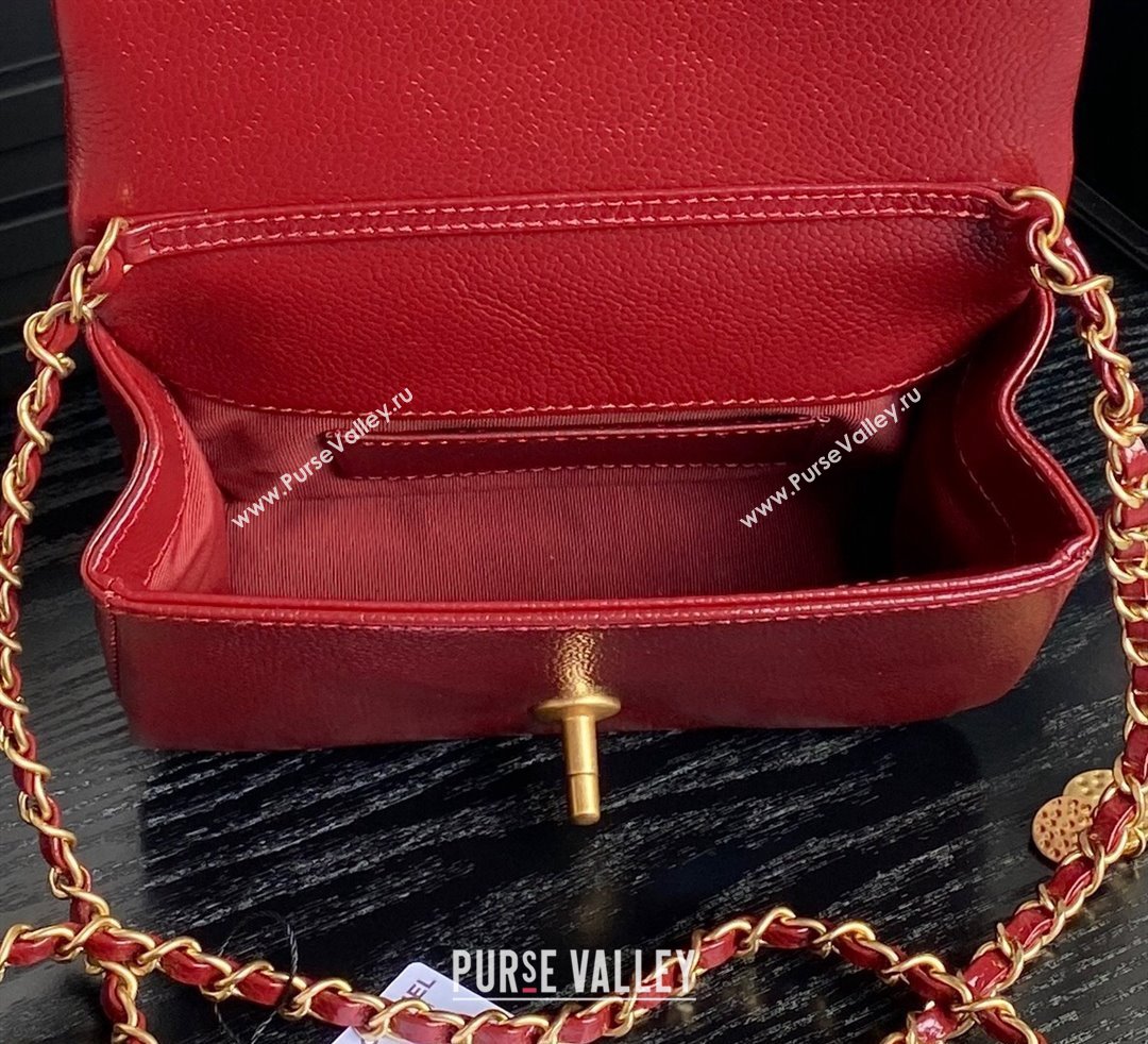 Chanel Grained Shiny Calfskin Mini Flap Bag with Chain AS5218 Red 2024 (yezi-241106080)