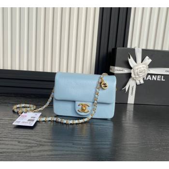 Chanel Grained Shiny Calfskin Mini Flap Bag with Chain AS5218 Light Blue 2024 (yezi-241106081)