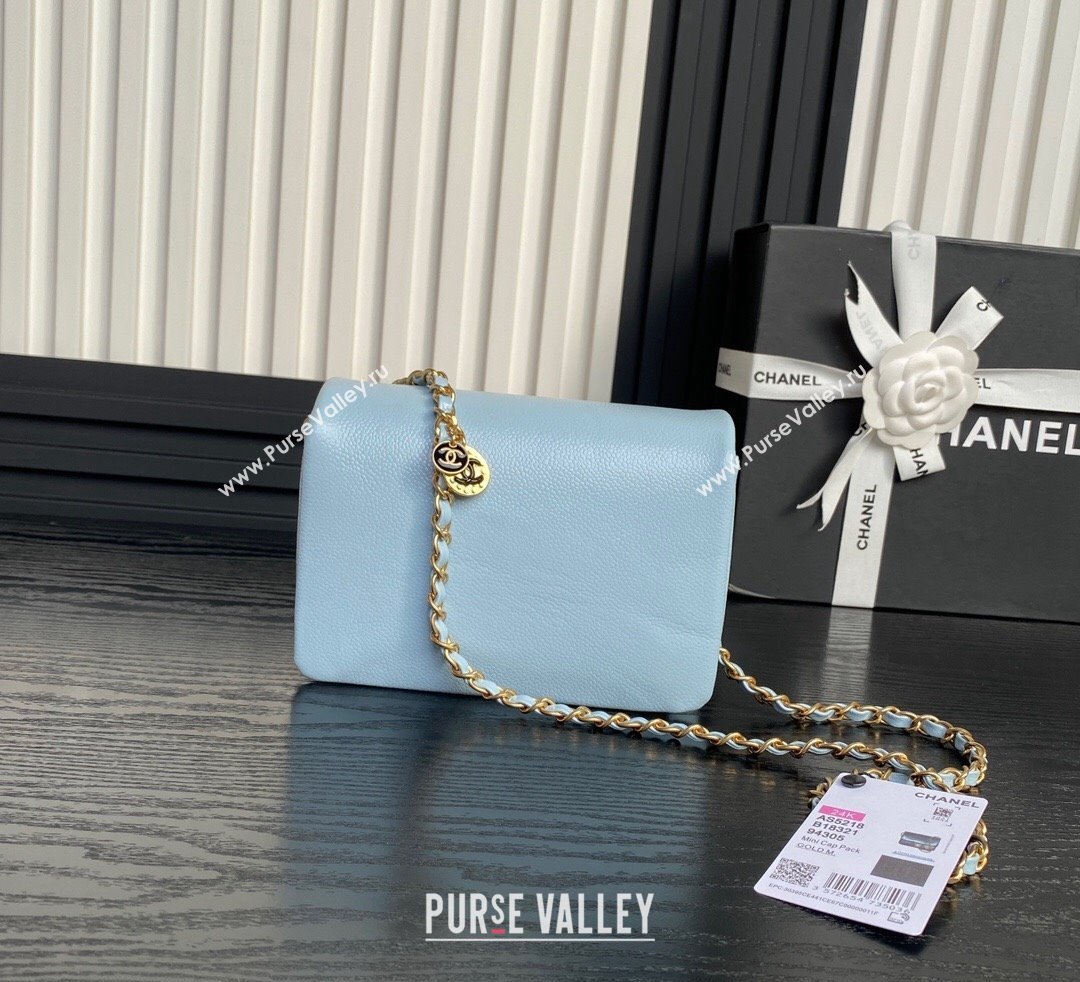 Chanel Grained Shiny Calfskin Mini Flap Bag with Chain AS5218 Light Blue 2024 (yezi-241106081)