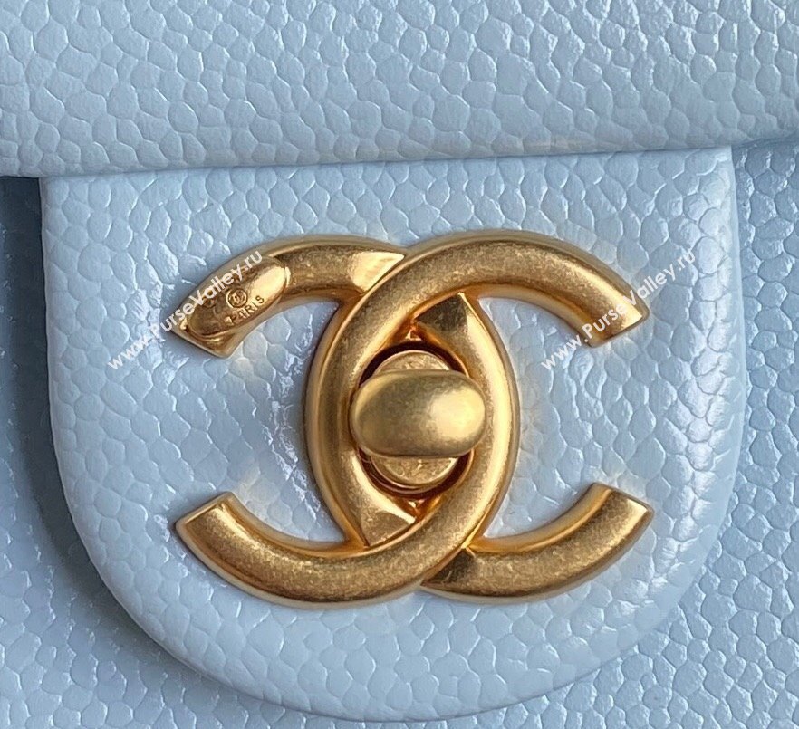 Chanel Grained Shiny Calfskin Mini Flap Bag with Chain AS5218 Light Blue 2024 (yezi-241106081)