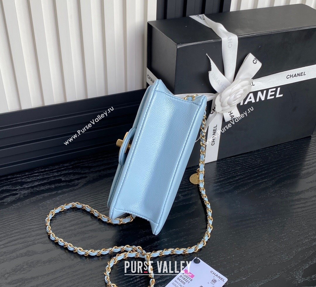 Chanel Grained Shiny Calfskin Mini Flap Bag with Chain AS5218 Light Blue 2024 (yezi-241106081)