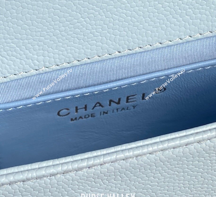 Chanel Grained Shiny Calfskin Mini Flap Bag with Chain AS5218 Light Blue 2024 (yezi-241106081)